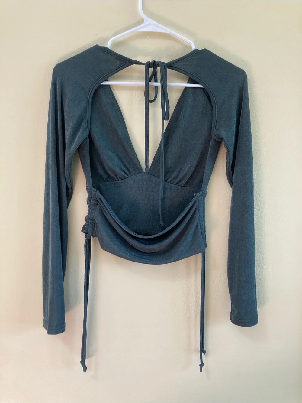 12th Tribe Grey Deep V Tie-Back Long Sleeve Top